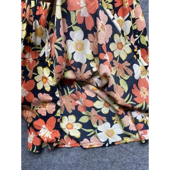 Billabong Dress Womens Large Black Floral Smocked Long Sleeve Boho Mini - Picture 7 of 9